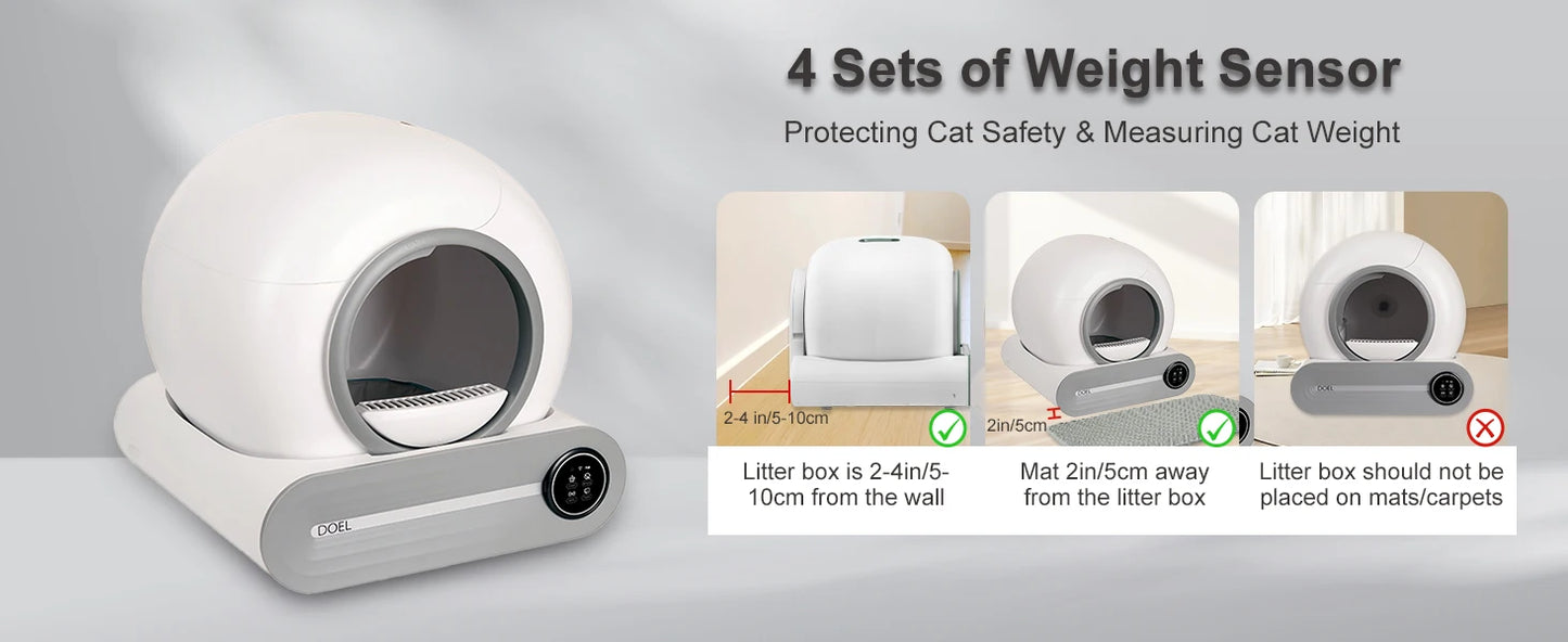 DOEL 2026 Upgrade Automatic Smart Litter Box, Self-Cleaning Cat Litter Box 65L Large Capacity, APP Control, 2.4G WiFi Only, Ion Odor Neutralization, Compatible with Clumping Litters, Ideal for Multi-Cat Homes