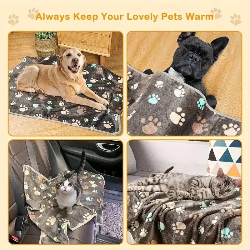 3PCS Soft Flannel Fleece Cat Dog Blanket Bed Mats Paw Foot Print Warm Pet Blanket Sleeping Beds Cover Mat For Pets Supplies