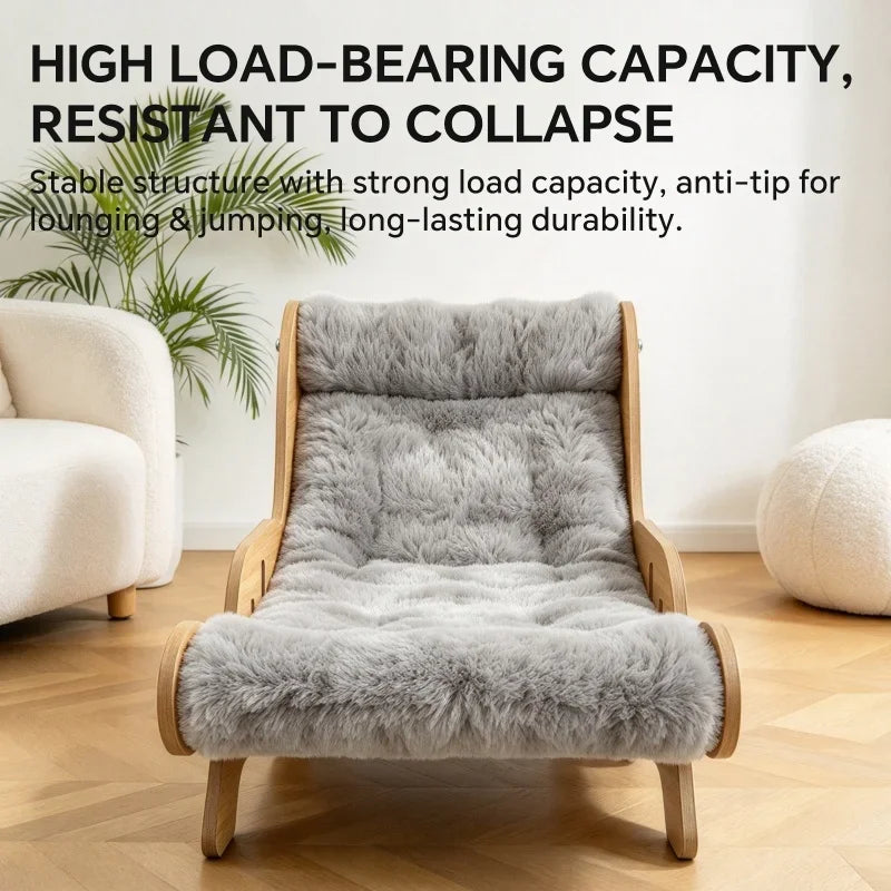 Christmas Warm Plush Cat Lounge Chair, Ergonomic Wooden Cat Bed, Cozy Elevated Indoor Pet Sofa Furniture