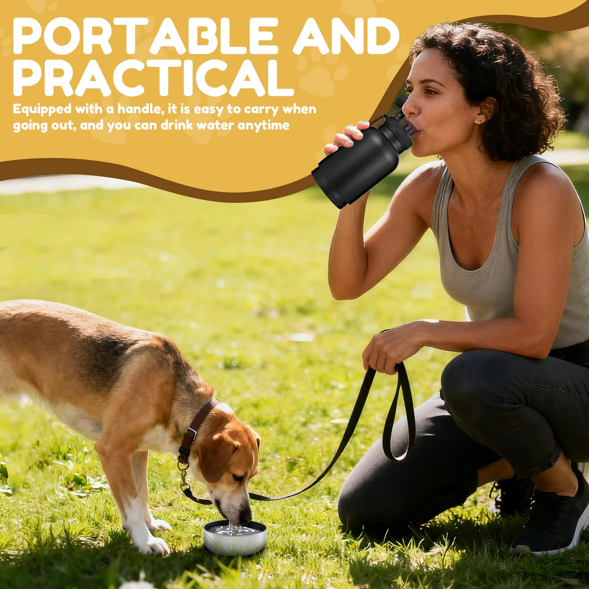 32oz Stainless Steel Detachable Portable Dog Water Bottle 3 in 1 Leakproof Puppy Dog feeding and water Bowls Dog accessories