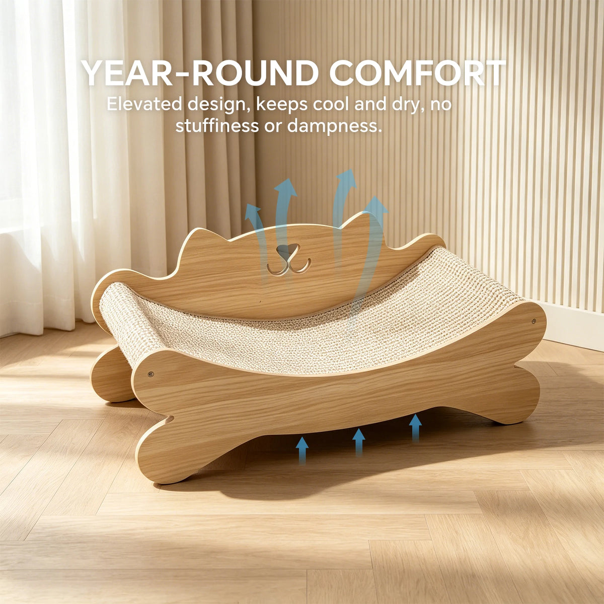 Cat Recliner With Durable Rattan Scratching Pads, Ergonomic Curved Elevated Cat Bed With Backrest, Suitable For Indoor Kittens And Cat Durable Furniture Sofa Scratch Protection Device