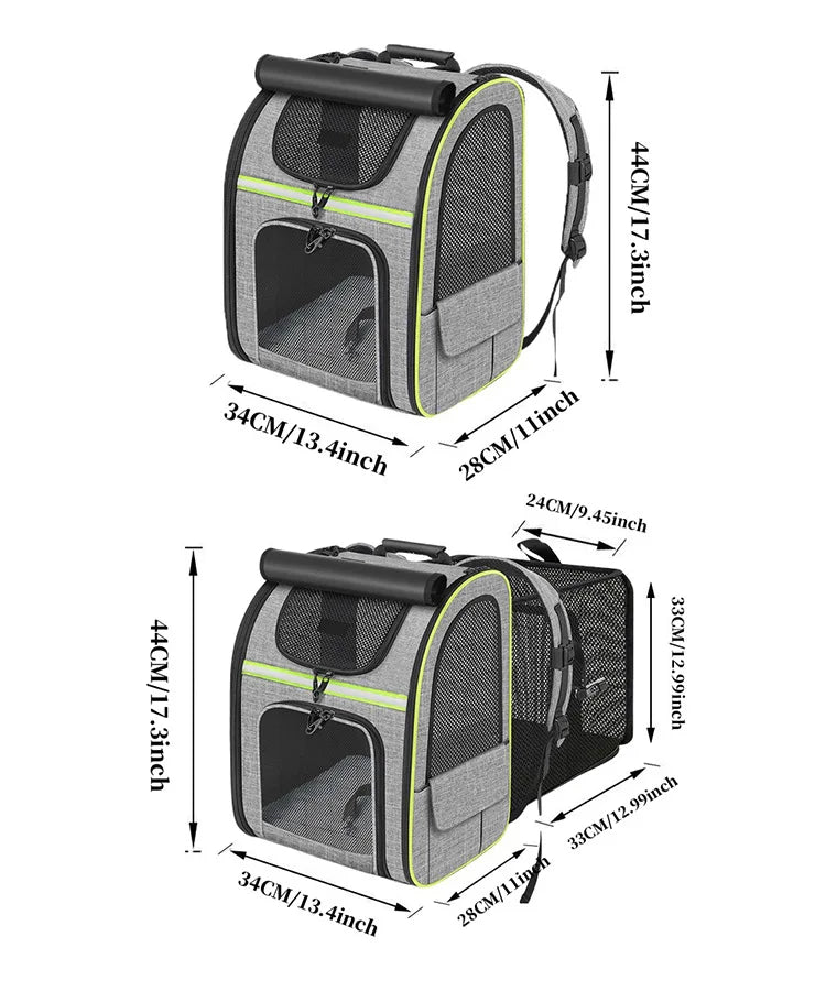 Expandable Pet Carrier Backpack, Breathable Large Capacity Travel Bag, Outdoor Hiking Backpack for Cats and Small Dogs