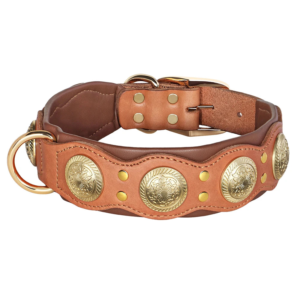 Real Leather Dog Collar Genuine Leather Dog Collars Spiked Studded Big Dog Collar Necklace Adjustable For Medium Large Dogs Pug
