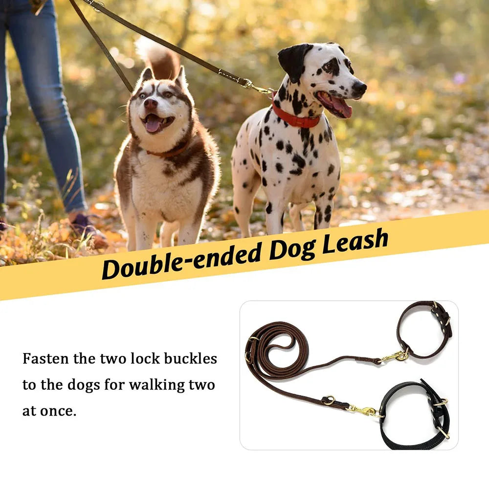 Multi Function Leather Dog Leads Hands Free Dog Running Leash Genuine Leather Dog Double Leash for Walking Two Dogs Pet Supplies