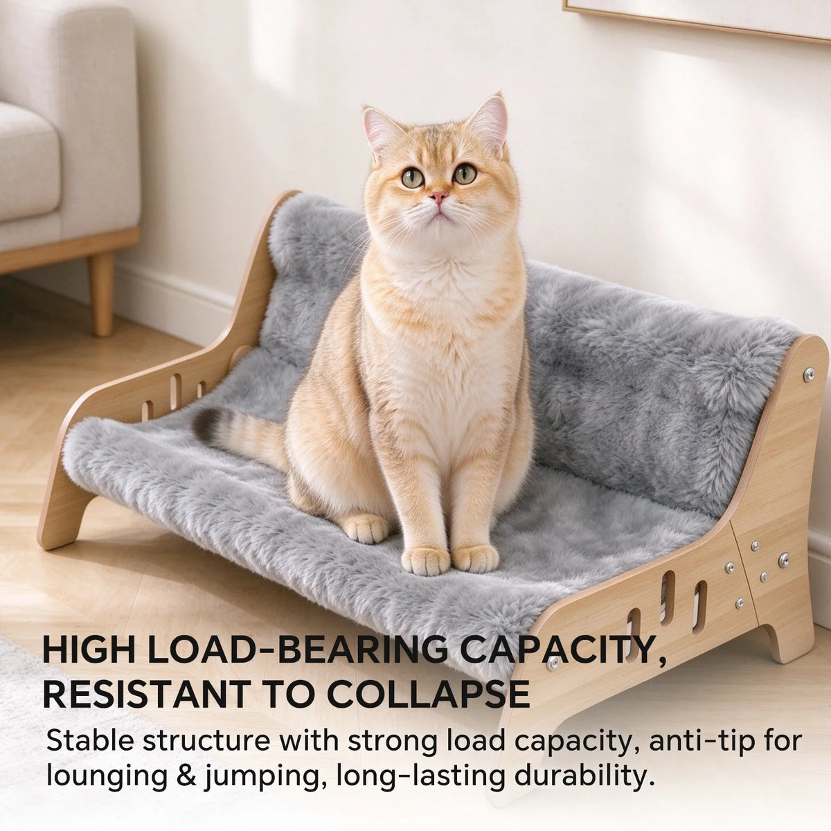 Coral Fleece Cat Sofa Bed with Wooden Frame for Indoor Kittens & Small Dogs, Cozy Puppy Den Lounge Chair