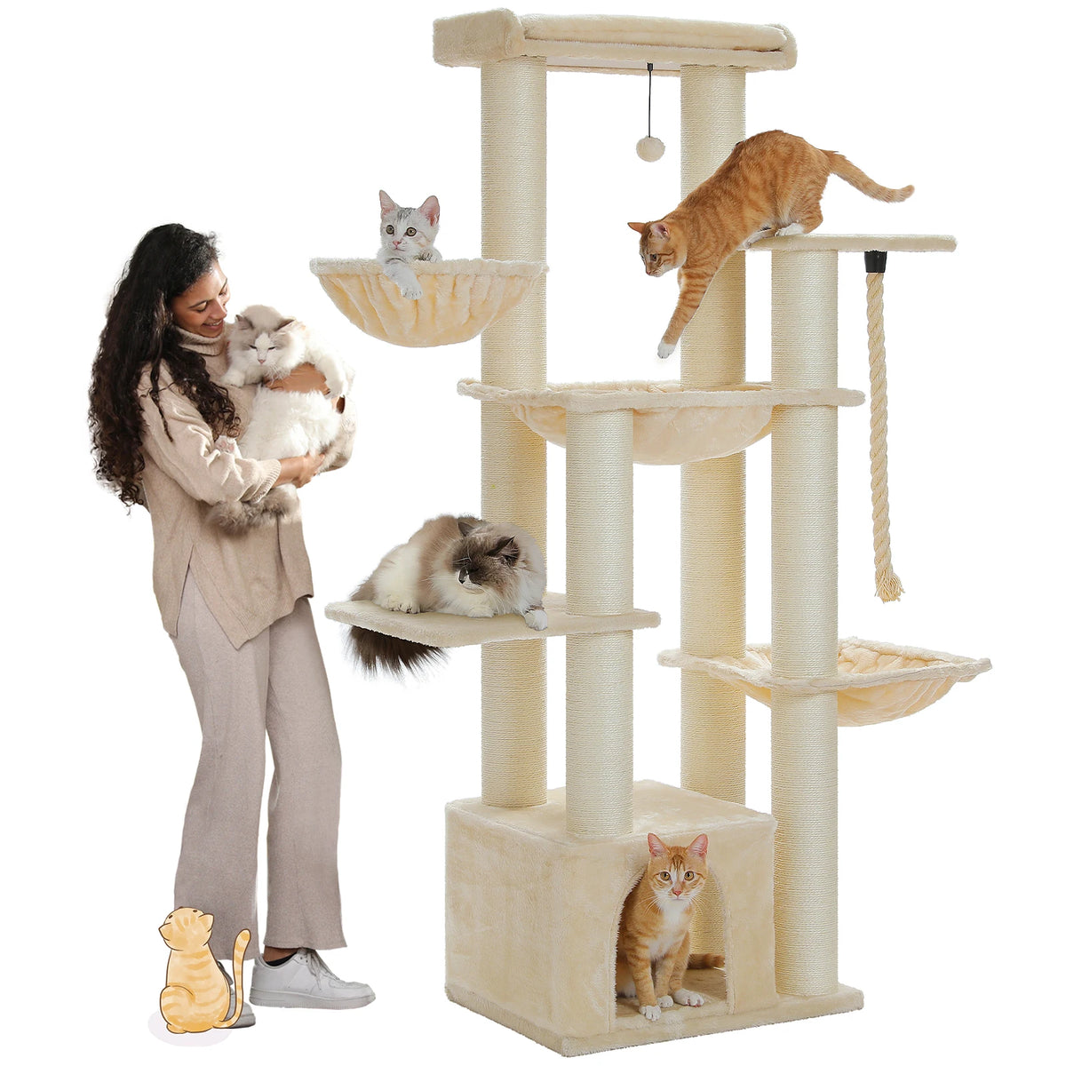 Large Cat Tree for Big Cats Robust Cat Tower with Several Levels Cat House Climbing Tree with Hammock 11 Sisal Posts Large Perch