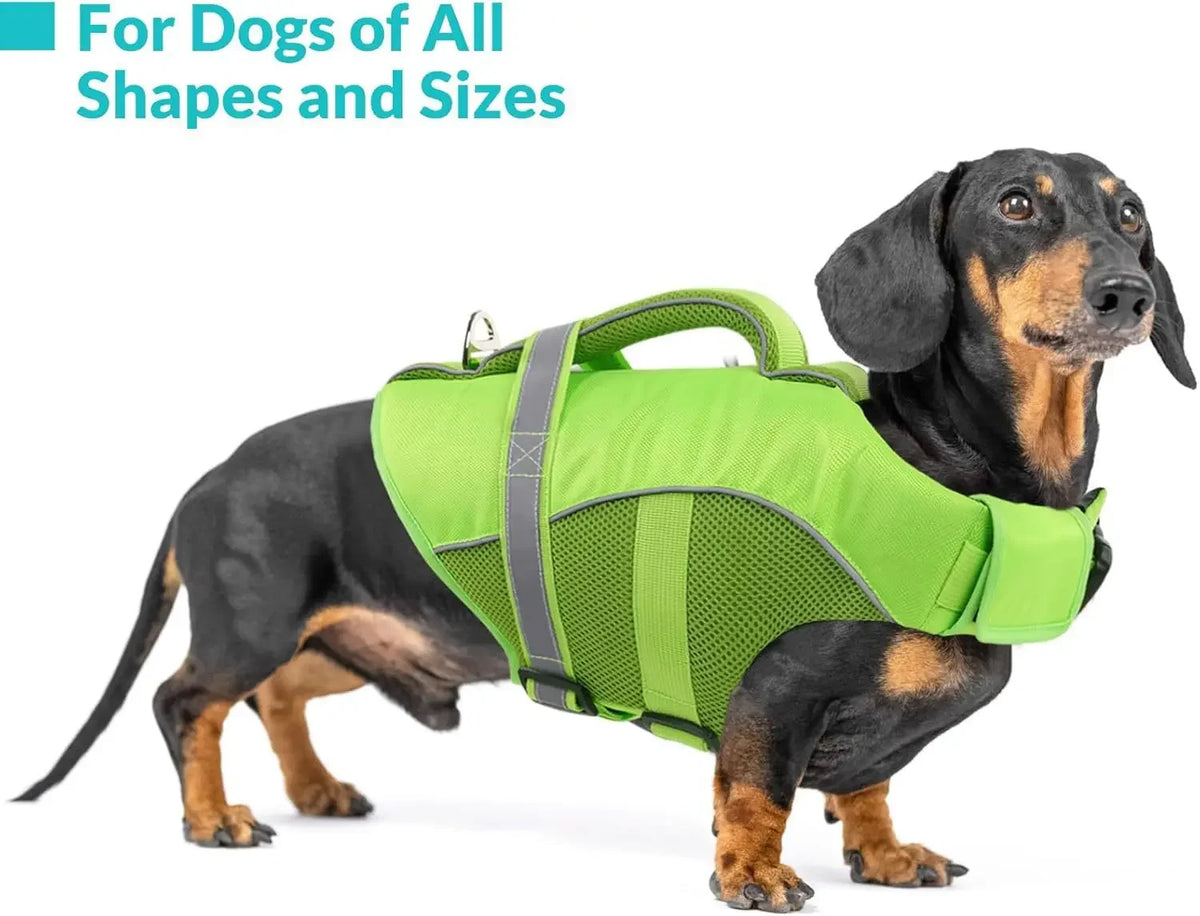 Durable Mesh Dog Life Jacket Tear-Resistant High Buoyancy Pet Vest with Ergonomics Rescue Handle Reflective--Rough Water Boating