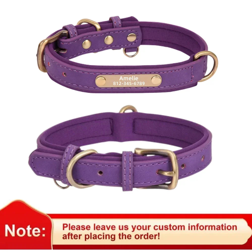 Custom Leather Dog Collar Soft Padded Dog Collars Personalized Pet ID Necklace Free Engraved Name Paw For Small Medium Dogs Pug