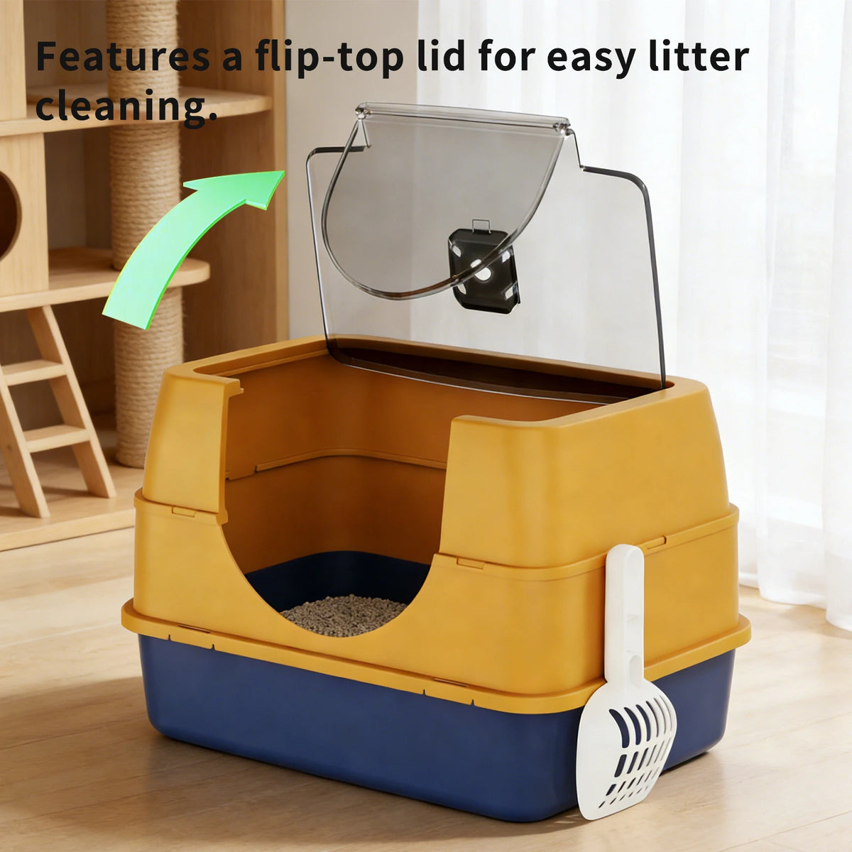 Double Color Fully Enclosed Flip Pet Litter Box With Large Space Detachable Easy To Clean,Sturdy And Durable Cat Toilet Pet Supplies
