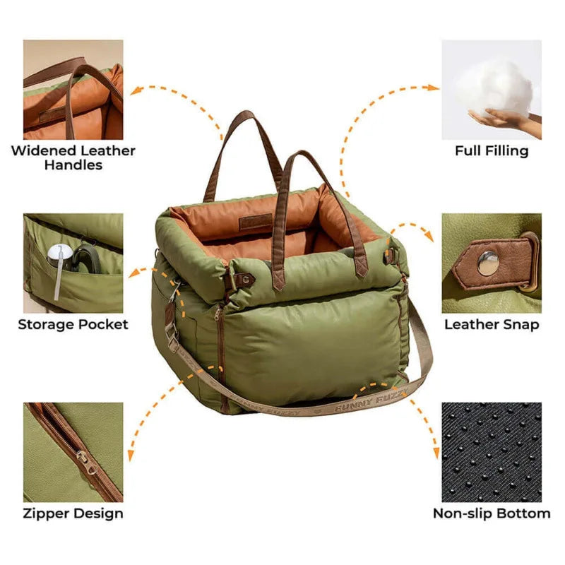 Pet Outing Luxury Faux Leather Dog Car Seat Waterproof Dog Beds Kennel Pet Booster Car Seat Dog Cat Travel Seat