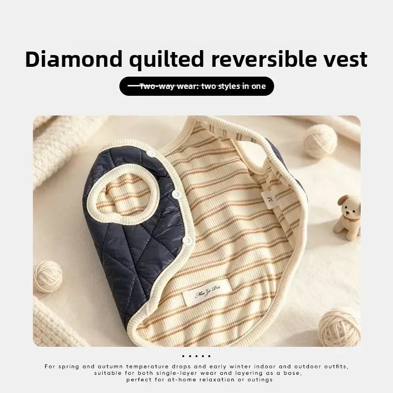 Autumn Winter Warm Reversible Quilted Vest for Small Dogs Teddy Schnauzer and Cats Double Sided Cold Resistant Pet Clothing
