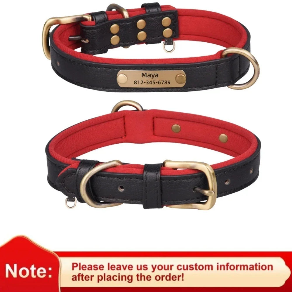 Custom Leather Dog Collar Soft Padded Dog Collars Personalized Pet ID Necklace Free Engraved Name Paw For Small Medium Dogs Pug