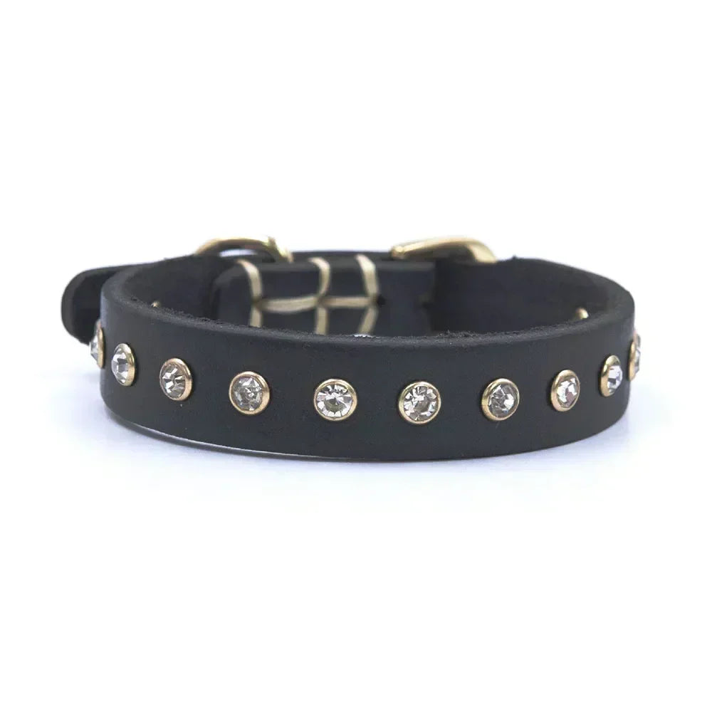 Rhinestone Puppy Dog Cat Collar Bling Kitty Collar Handmade Genuine Leather Crystal Diamond Small Pet Collar Kittens Accessories