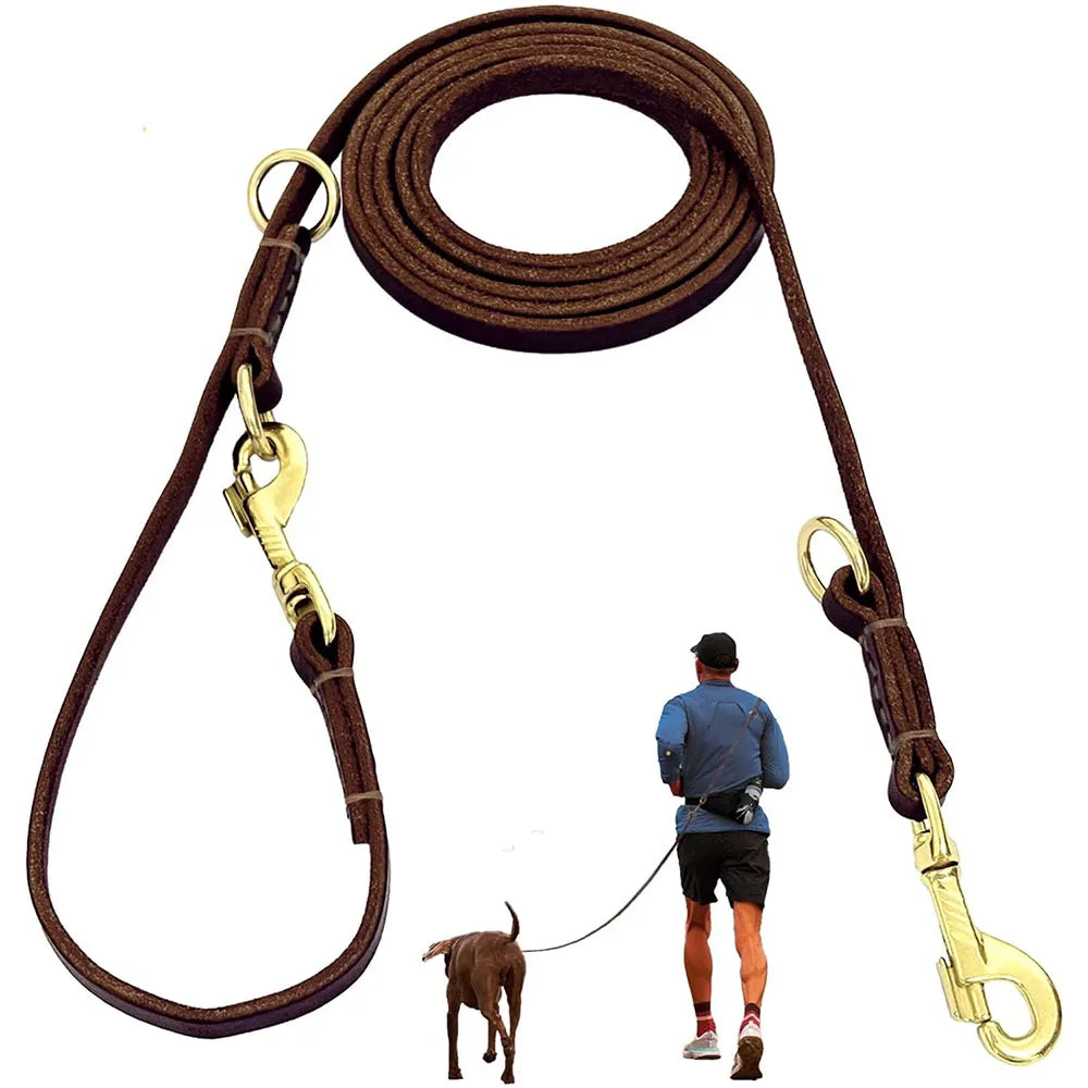 Multi Function Leather Dog Leads Hands Free Dog Running Leash Genuine Leather Dog Double Leash for Walking Two Dogs Pet Supplies