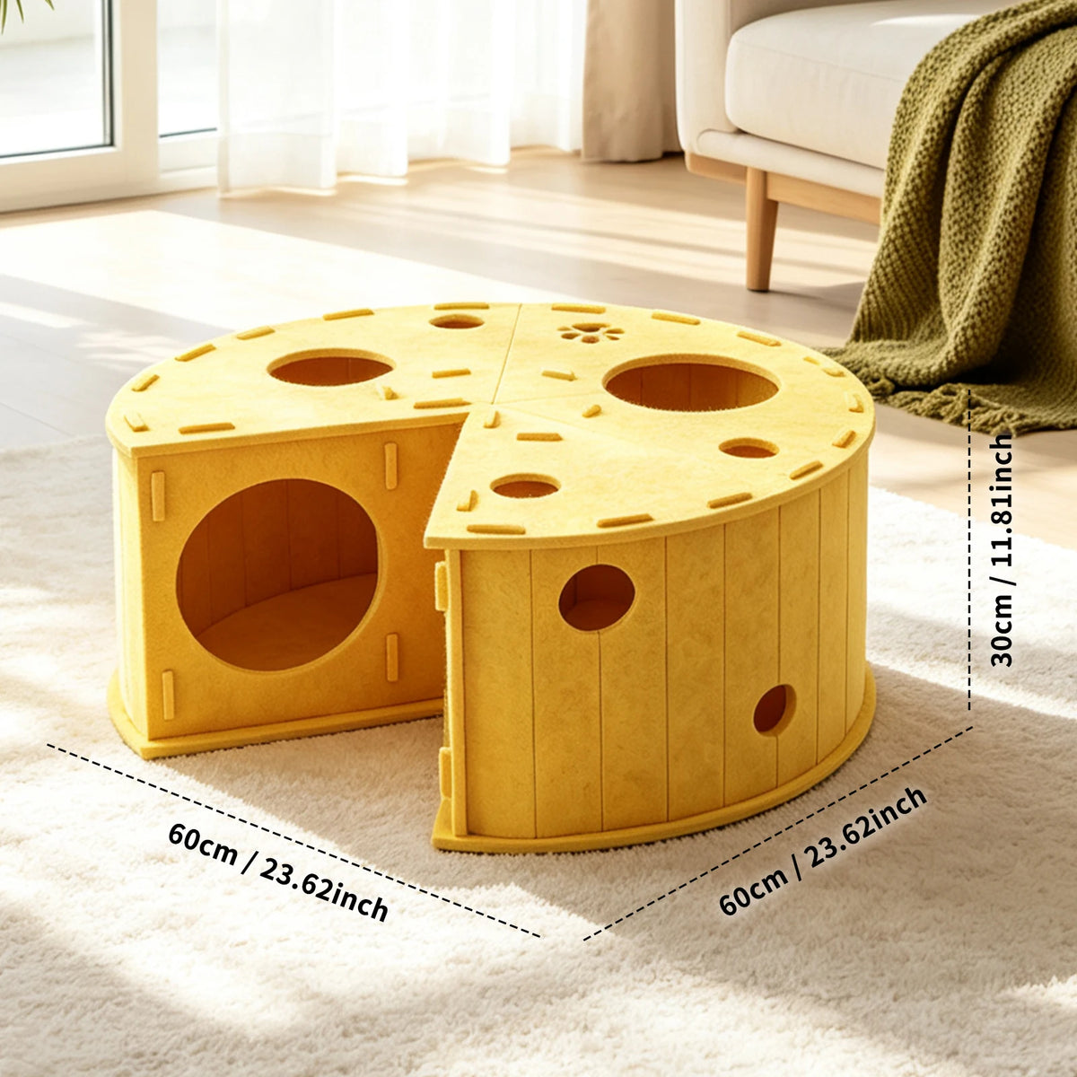 Felt Cat Tunnel Bed, An Interactive Cheese Hideout Toy For Indoor Cats, With A Perforated Hide-And-Seek Tube And A Cat Cave With A Hole. A Pet Christmas Gift. Easy To Install And Easy To Clean.