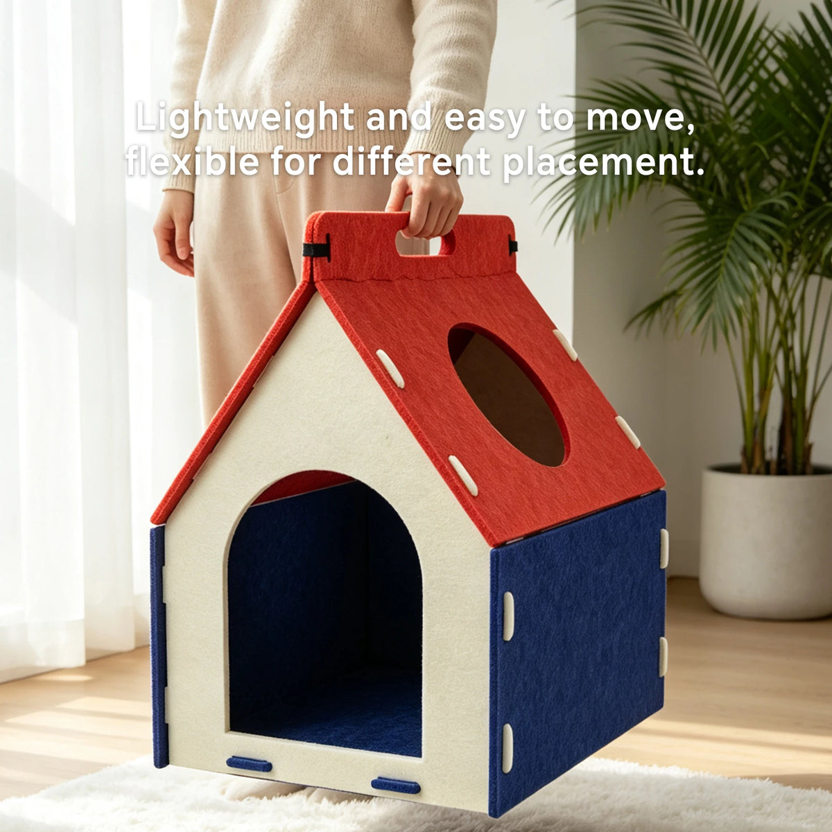 Christmas Gift - Winter Warm Felt Pet Cave Den, With A Multi-Color Design, Featuring A Top Opening And A Handle For Easy Carrying. It Is Suitable As A Secluded Resting Place Or A Tent For Young Cats.