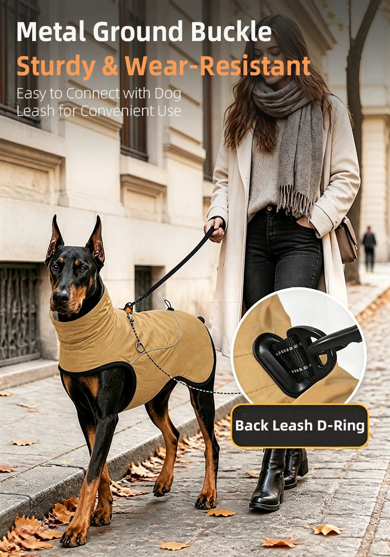 Small Medium Large Dog Winter Coat With Built‑in D‑Ring, Waterproof Snow‑Proof Pullover Dog Jacket, Warm Cotton Pet Clothes for