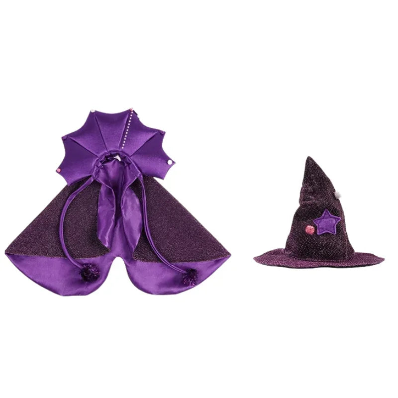 Halloween Cat & Dog Costume – Comfortable Witch Outfit with Cloak & Witch Hat, Pet Halloween Clothes for S/M Cats & Small Dogs