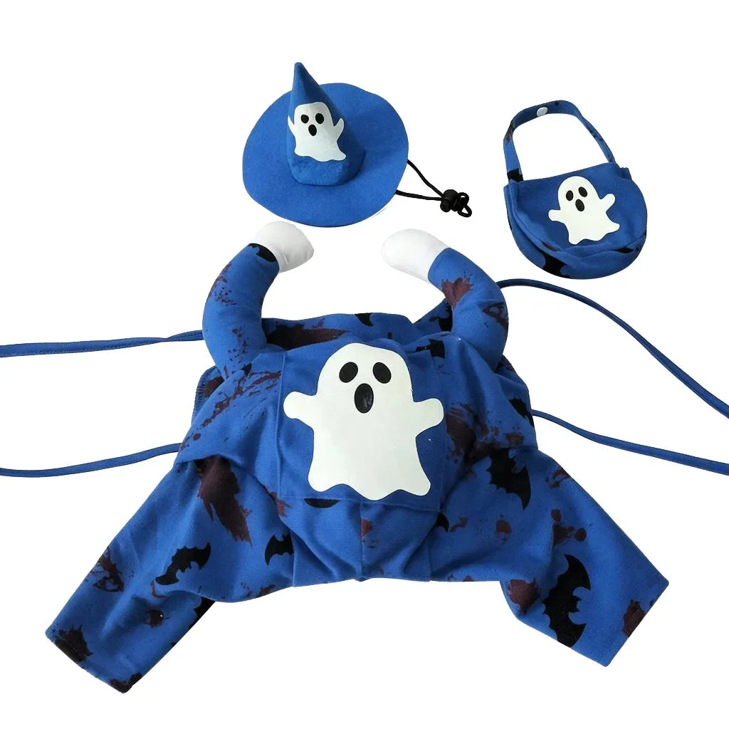Blue Ghost Pointed Cap Costume Set for Dogs & Cats, Halloween Party, Seasonal Photo Styling, Soft Fabric, Easy Wear