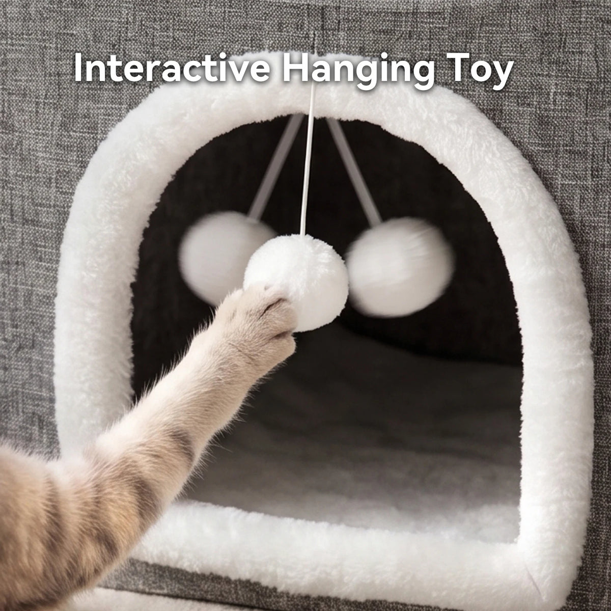 Simple 2-Layer Foldable Cat Bed, Cat Room, Kitten's Home, Indoor Cat Bed, Large Cat Cave With Fluffy Ball Toys And Cat Scratching Post, Kitten's Hidden Apartment, Pet Sofa.