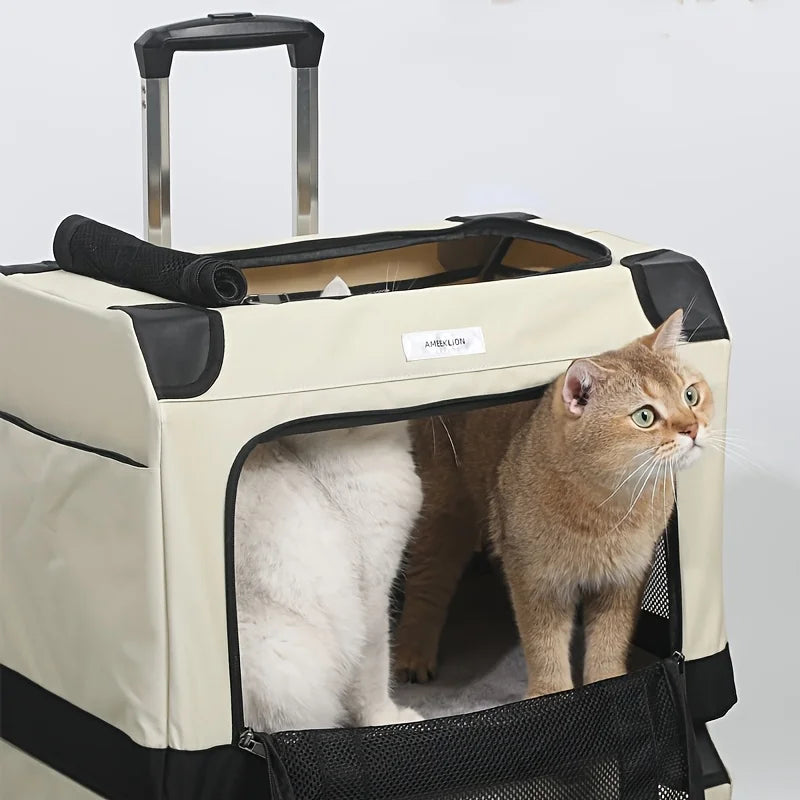 Portable Large Capacity Multi-Pet Travel Trolley Double Layer Cat Carrier Travel Bag Comfortable and Breathable for Camping