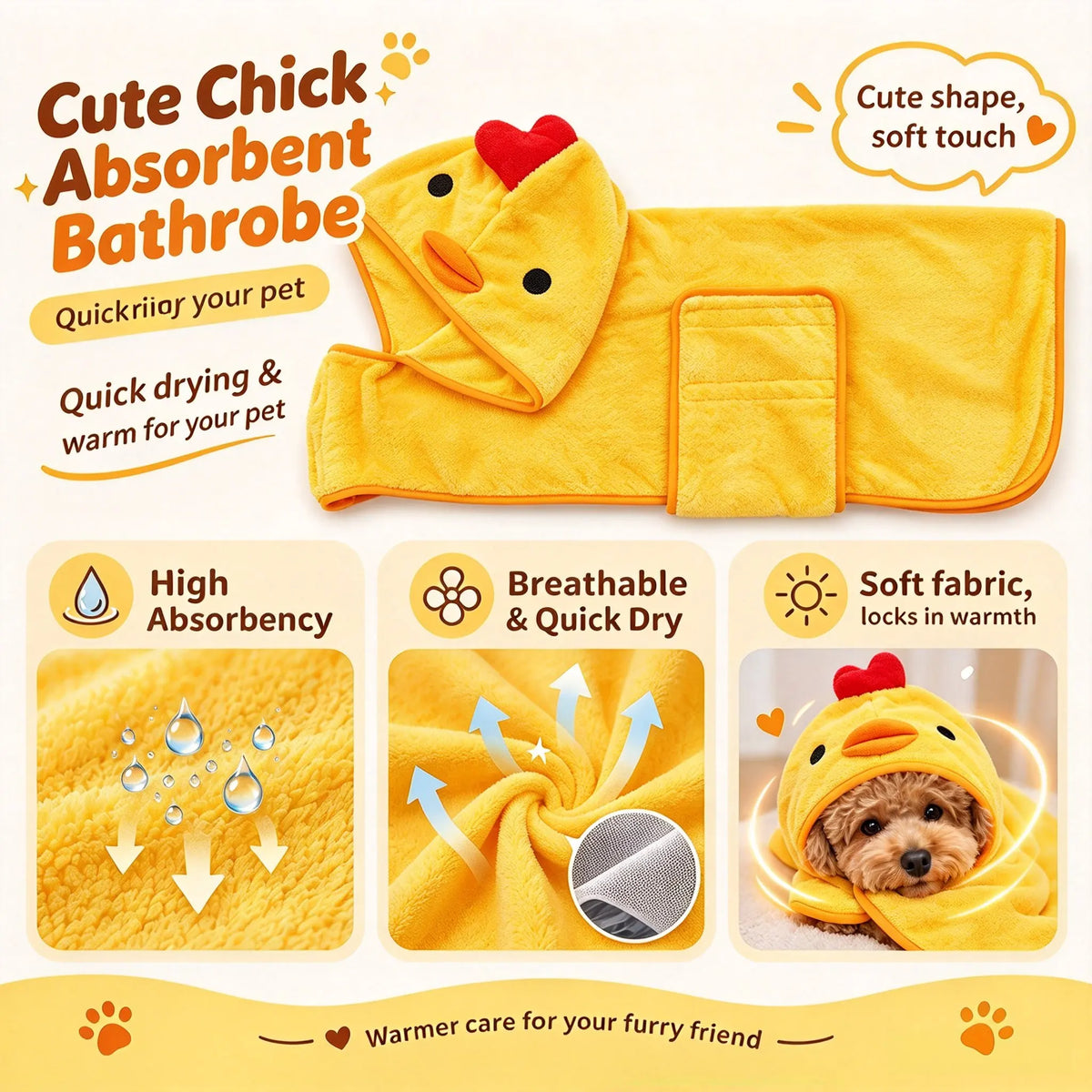 Pet Bathrobe for Small & Medium Dogs, Soft Absorbent Towel Robe, Full Wrap, Teddy Schnauzer, Pet Supplies