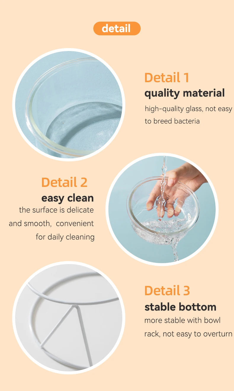 Cat Glass Food Water Bowl Elevated Small Dog Double Drinking Eating Bowls Pet Transparent Feeding Basin with Stand