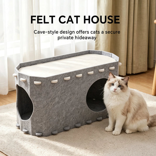 Felt Cat Bed Tunnel, Ventilated Semi-Enclosed Pet House, Detachable And Easy-To-Clean Cat Cave, Soft Thick Felt Sleeping Nest, Indoor Resting And Hiding Spot, Comfortable All-Season Pet Furniture For Home Decoration.