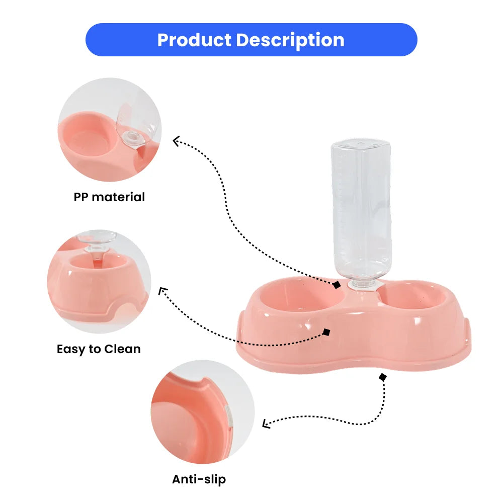 7PCS/Carton Automatic Pet Feeder and Water Dispenser 2-in-1 Dog Cat Food Bowl with Gravity Water Bottle Anti-Slip Easy Clean Feeding Bowl