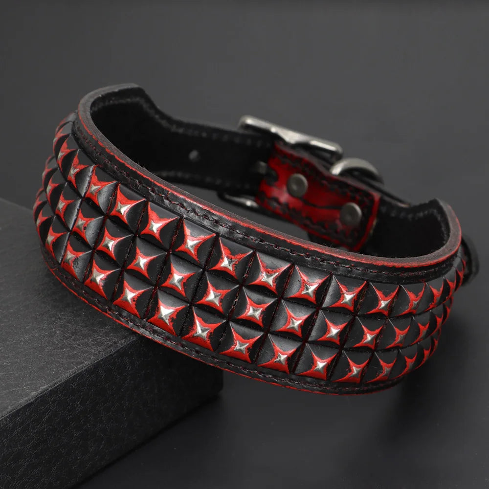 2inch Wide Luxury Genuine Leather Dog Collar Durable Metal Rivet Collars Cool Collars for Medium lagre Dogs German Shepherd