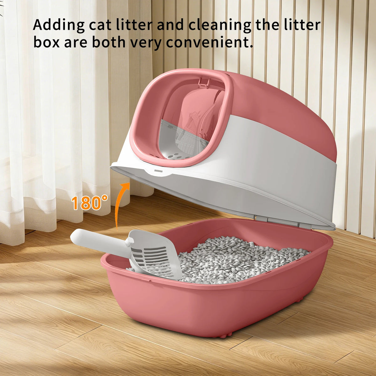 Fully Enclosed With Transparent Entrance Exit Doors Pet Litter Box Large Space Flip Cover Anti Slip Detachable Easy To Clean Cat Toilet Pet Supplies