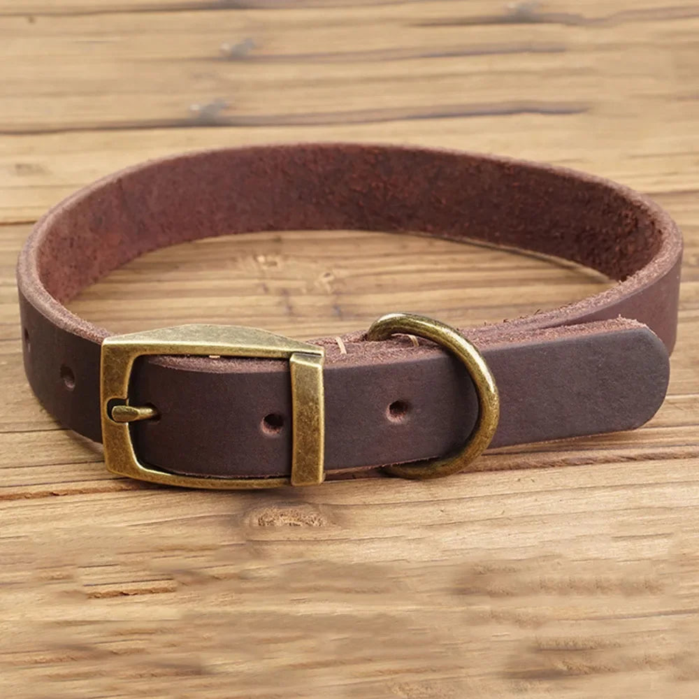 Genuine Leather Dog Collar Solid Durable Dogs Puppy Pet Collar For Small Medium Large Dogs French Bulldog Leather Cat Necklace