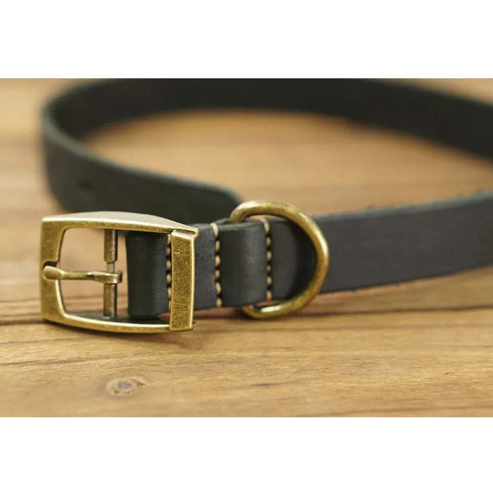 Genuine Leather Dog Collar Solid Durable Dogs Puppy Pet Collar For Small Medium Large Dogs French Bulldog Leather Cat Necklace