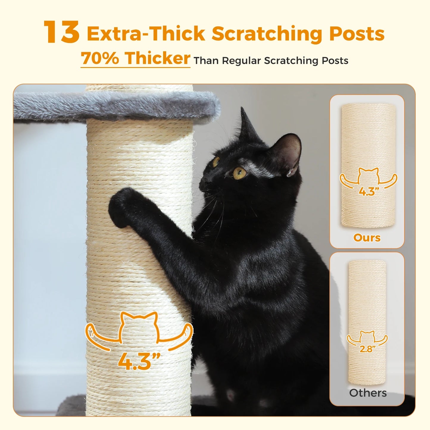 Large Cat Tree for Big Cats Robust Cat Tower with Several Levels Cat House Climbing Tree with Hammock 11 Sisal Posts Large Perch