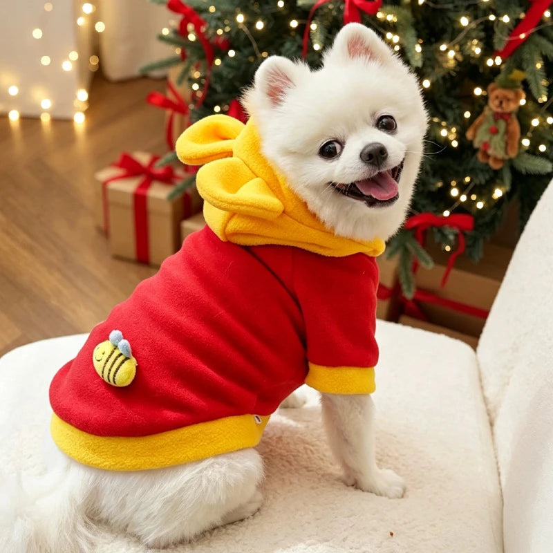 Pet winter clothes and clothing for cats, dogs, cartoon with fleece caps, small dogs, teddy pets
