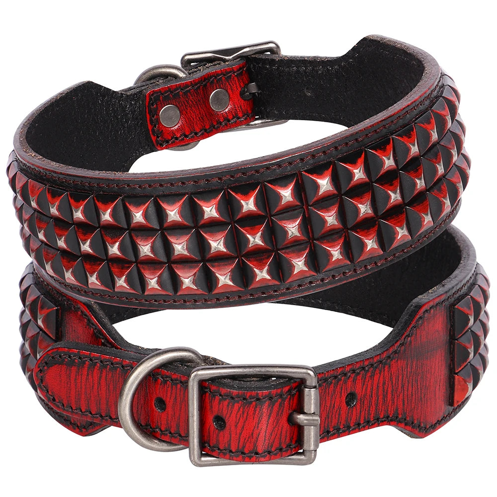 2inch Wide Luxury Genuine Leather Dog Collar Durable Metal Rivet Collars Cool Collars for Medium lagre Dogs German Shepherd