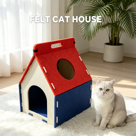 Christmas Gift - Winter Warm Felt Pet Cave Den, With A Multi-Color Design, Featuring A Top Opening And A Handle For Easy Carrying. It Is Suitable As A Secluded Resting Place Or A Tent For Young Cats.