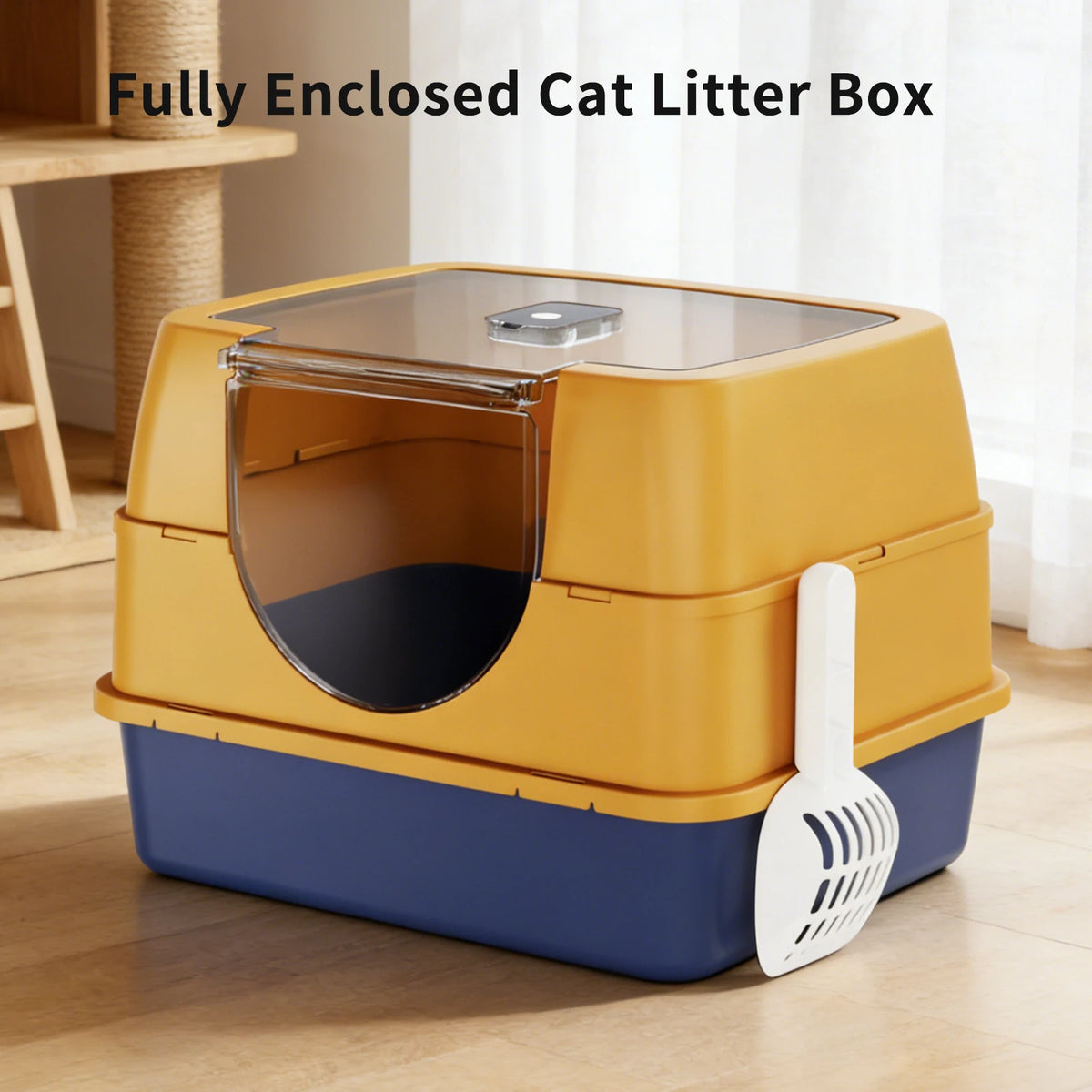 Double Color Fully Enclosed Flip Pet Litter Box With Large Space Detachable Easy To Clean,Sturdy And Durable Cat Toilet Pet Supplies