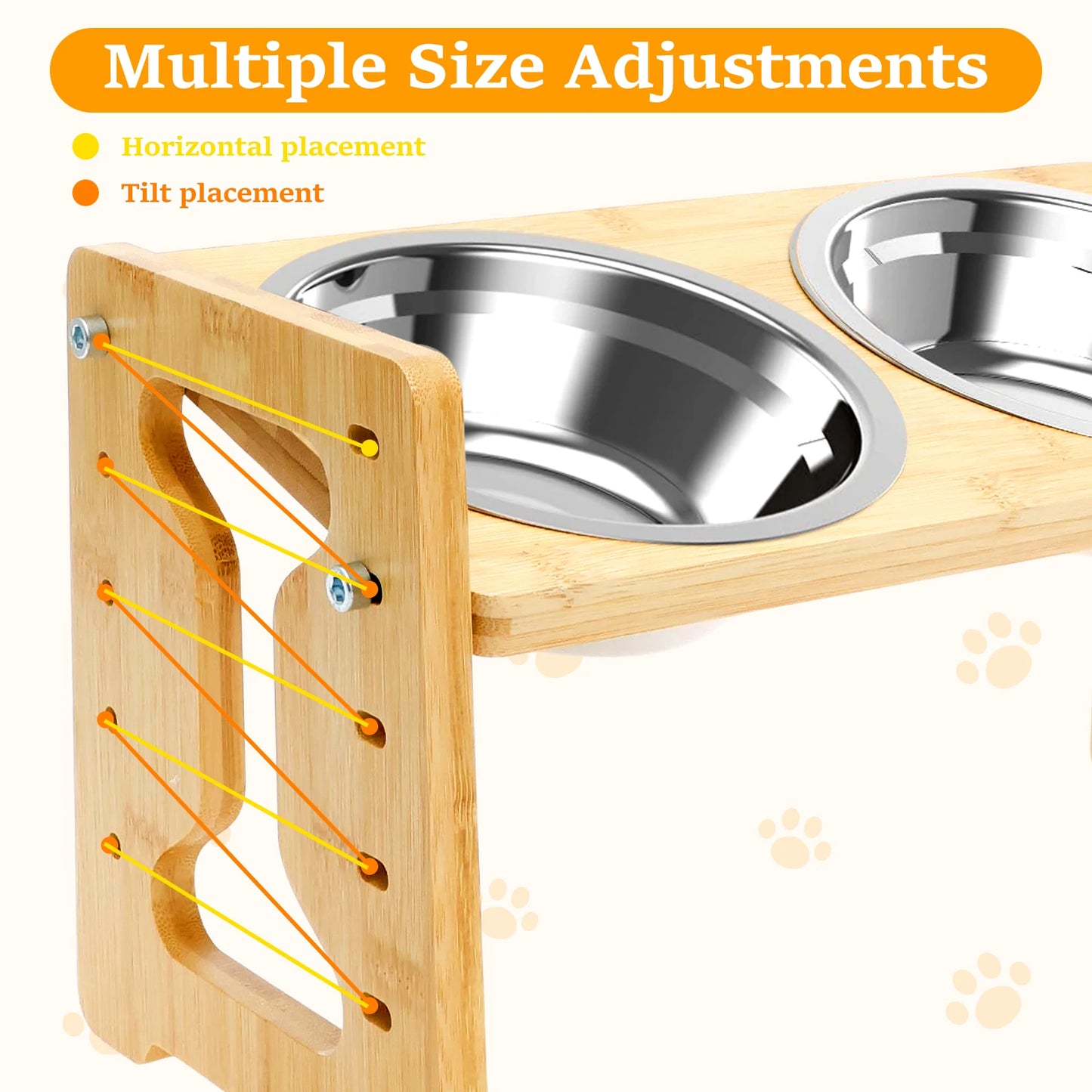 Wooden Elevated Cat Dog feeder Bowl Stand with 2 Stainless Steel Feeder bowl for Dry Wet Food Water Anti Slip Pet Supplies