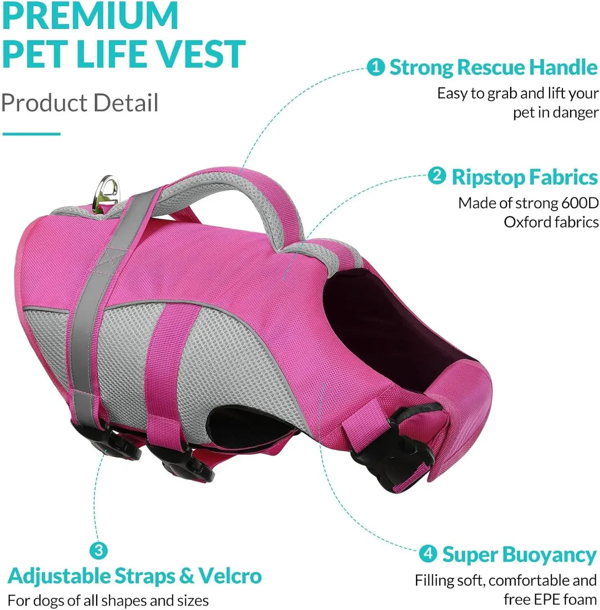 Durable Mesh Dog Life Jacket With Ergonomic Rescue Handle Tear‑Resistant Construction For Rough Water Use