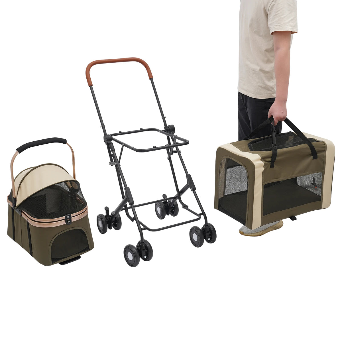 Foldable Pet Stroller for Small/Medium Pets—18.1x22.8x38.2in, 2-Tier Design+Safety Locks, Sunshade+Cushions, Ideal for Travel