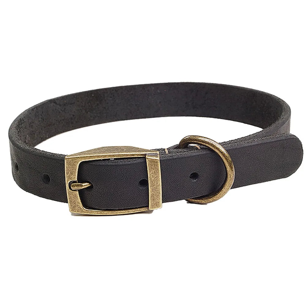 Genuine Leather Dog Collar Solid Durable Dogs Puppy Pet Collar For Small Medium Large Dogs French Bulldog Leather Cat Necklace
