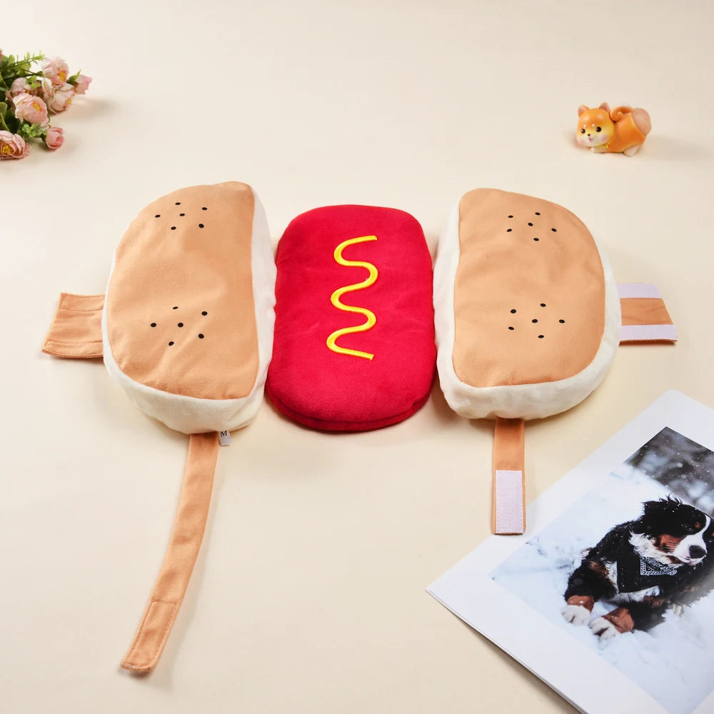 Funny Pet Hot Dog Costume Cute Puppy Clothes Cosplay Outfit for Birthday Party Halloween Christmas Photo Shoot Holiday Dress Up