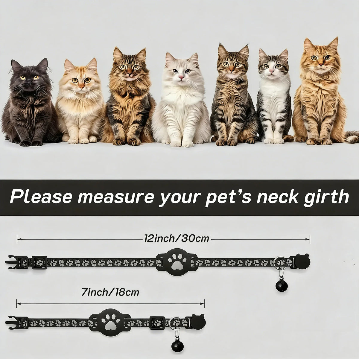 AirTag Cat Collar Reflective Paw Pattern Fit iOS Android System Quick Release Buckle Waterproof Anti-Lost Collar for Small Cats