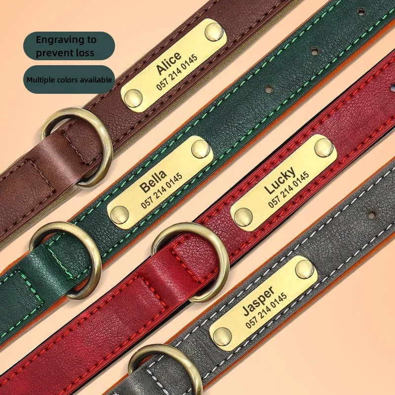 Custom Leather Dog Collar Soft Padded Dog Collars Personalized Pet ID Necklace Free Engraved Name Paw For Small Medium Dogs Pug
