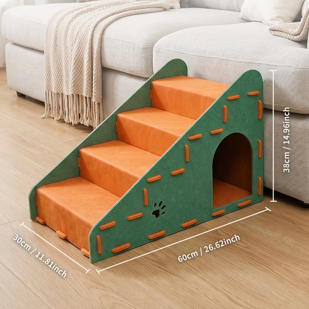 Three-In-One Multi-Functional Cat Staircase - 4-Step Portable Pet Staircase, Suitable For Beds, Sofas, Cat Climbing Frames, Ramps, Headboard Ramps, Durable Felt Cat Beds And Scratching Posts, Stable Ladder Suitable For Kitten