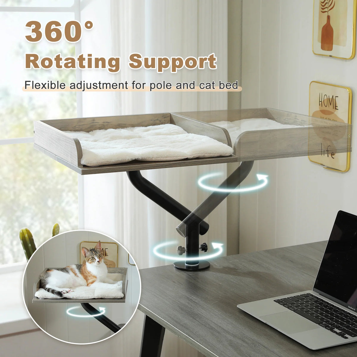 Cat Desk Bed, 360° Rotatable Cat Bed Stand for Indoor Cats, Adjustable Cat Basket, Cats Hammock for Table, Soft Cat Bed for Desk