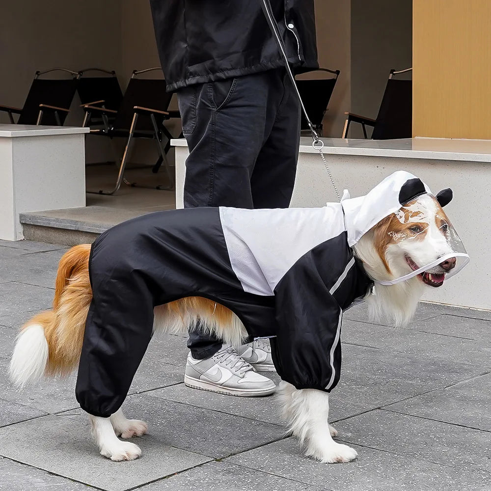 Fun Cartoon Puppy Four-Legged Raincoat Waterproof High Visibility Reflective Hooded Rain Jacket Ventilated Lined Outdoor Rain Suit for Dogs Cats