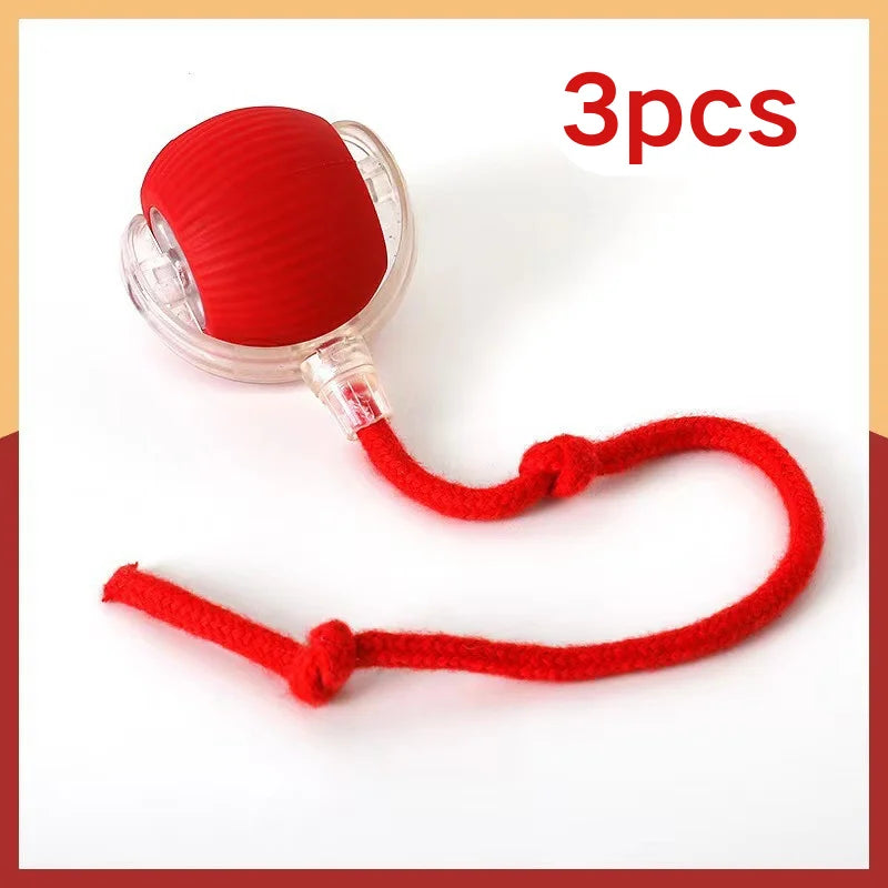 【In Stock】Self Moving Smart Cat Toy Ball 3 Speed Adjustable LED Interactive Play Ball with Durable Rope Tail for Indoor Cats