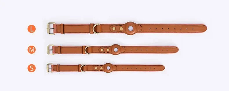 Solid and Anti Loss Genuine Leather Airtag Heavy Duty Dog Collar